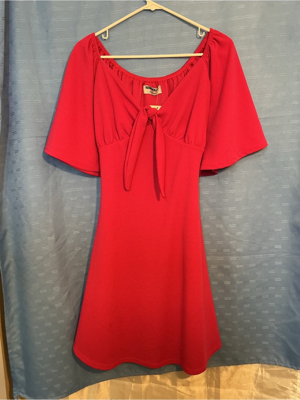 Rebdolls Red Tie-Front Flutter Sleeve Dress